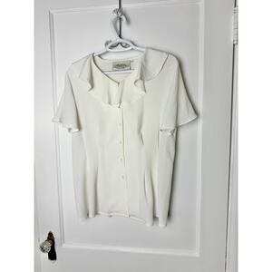 Vintage Susan Bristol Ruffle Peter Pan Collar Ivory Delicate Blouse Top Size 6